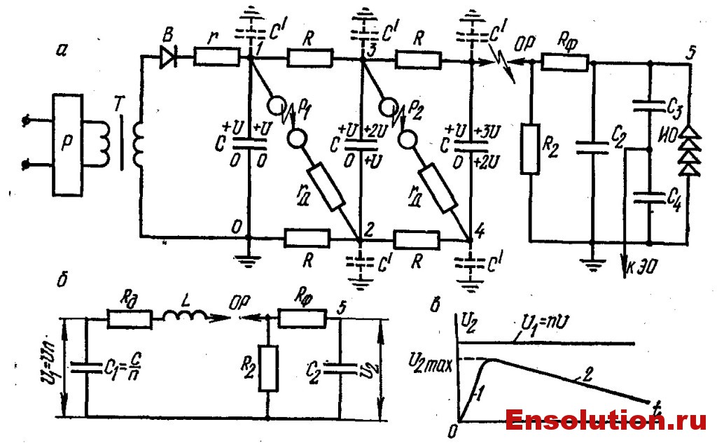 Схема ГИН из трех конденсаторов